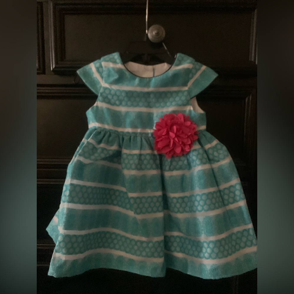 Pippa & Julie Turquoise and White Striped Kids Dress